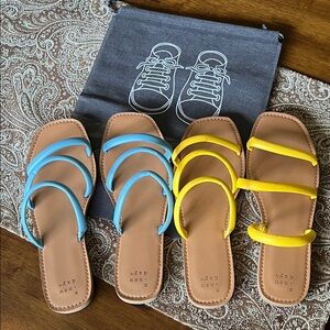 Sandals Size 10 2 Pair NWOT Blue and Yellow a new day Brand Plus Travel Bag